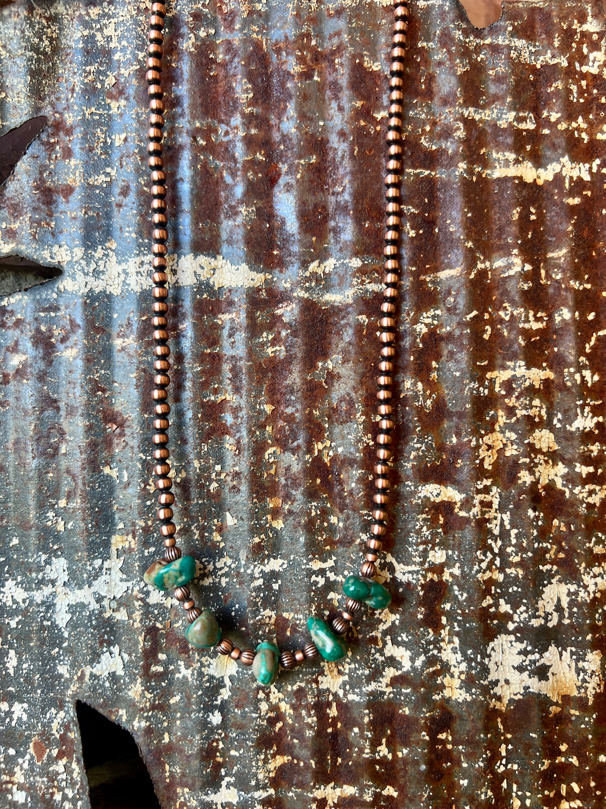 Copper & Fox Turquoise Bead Necklace 16”-18”