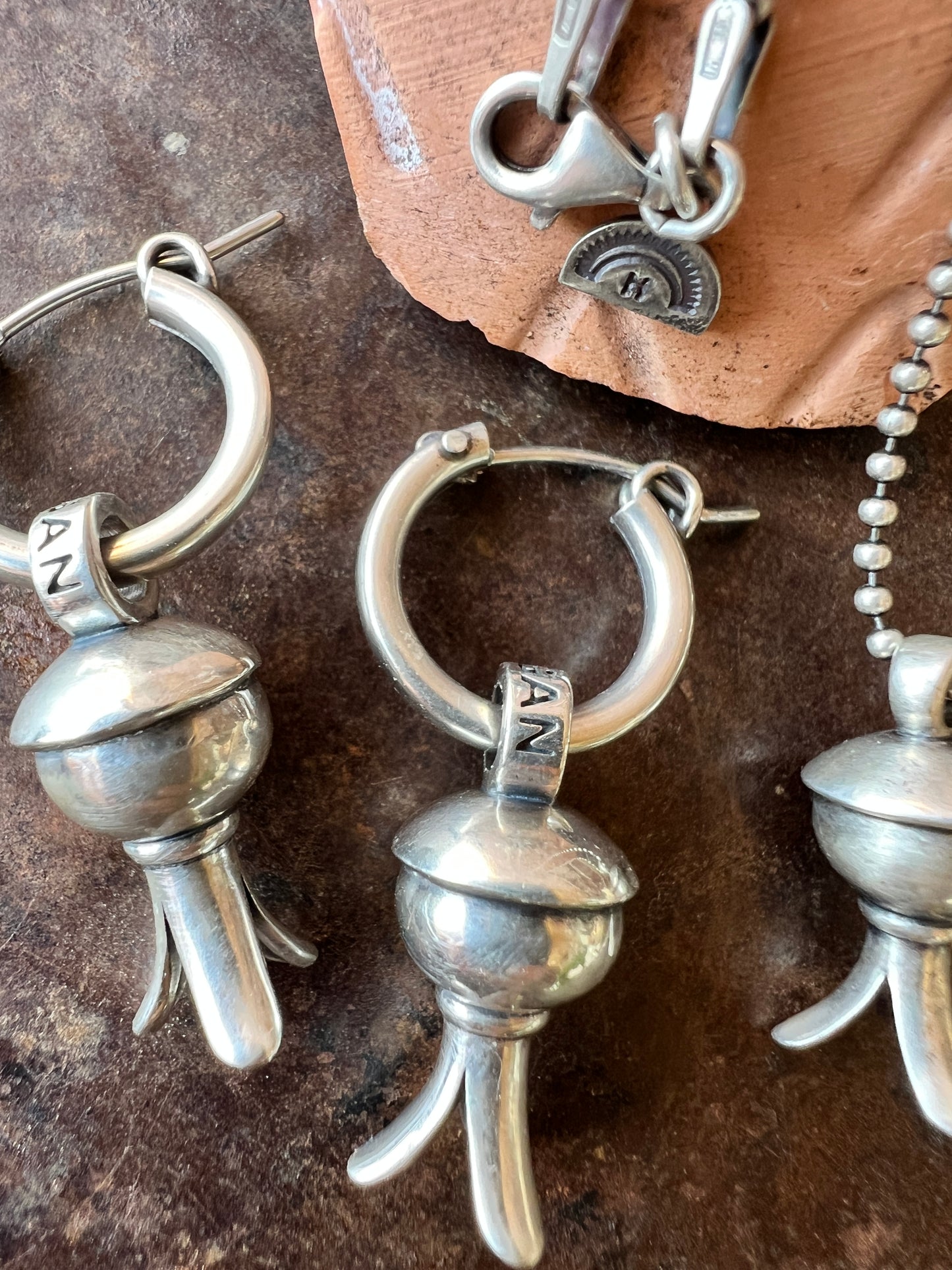 Southwest Handmade by Dennis Hogan. Sterling Silver Blossom Earrings & Necklace Set