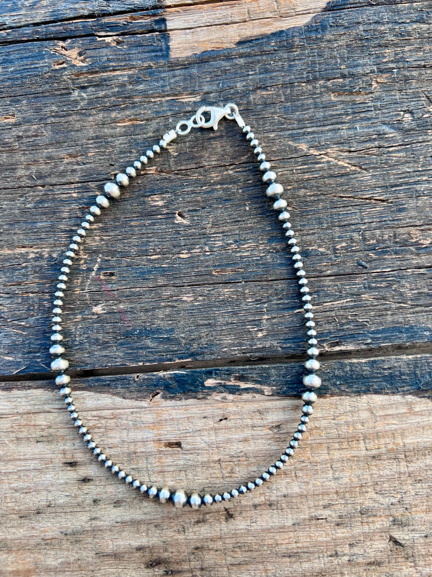 Sterling Oxy Bead 3-6mm Necklace 14-16”