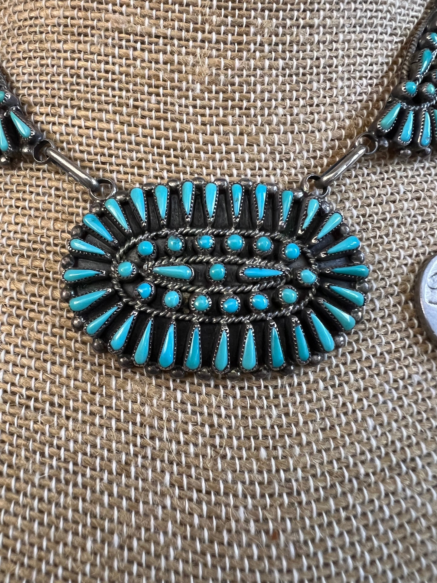 Vintage Zuni Handmade by Vernon Wallace. Turquoise Petit Point Cluster Necklace & Earring Set