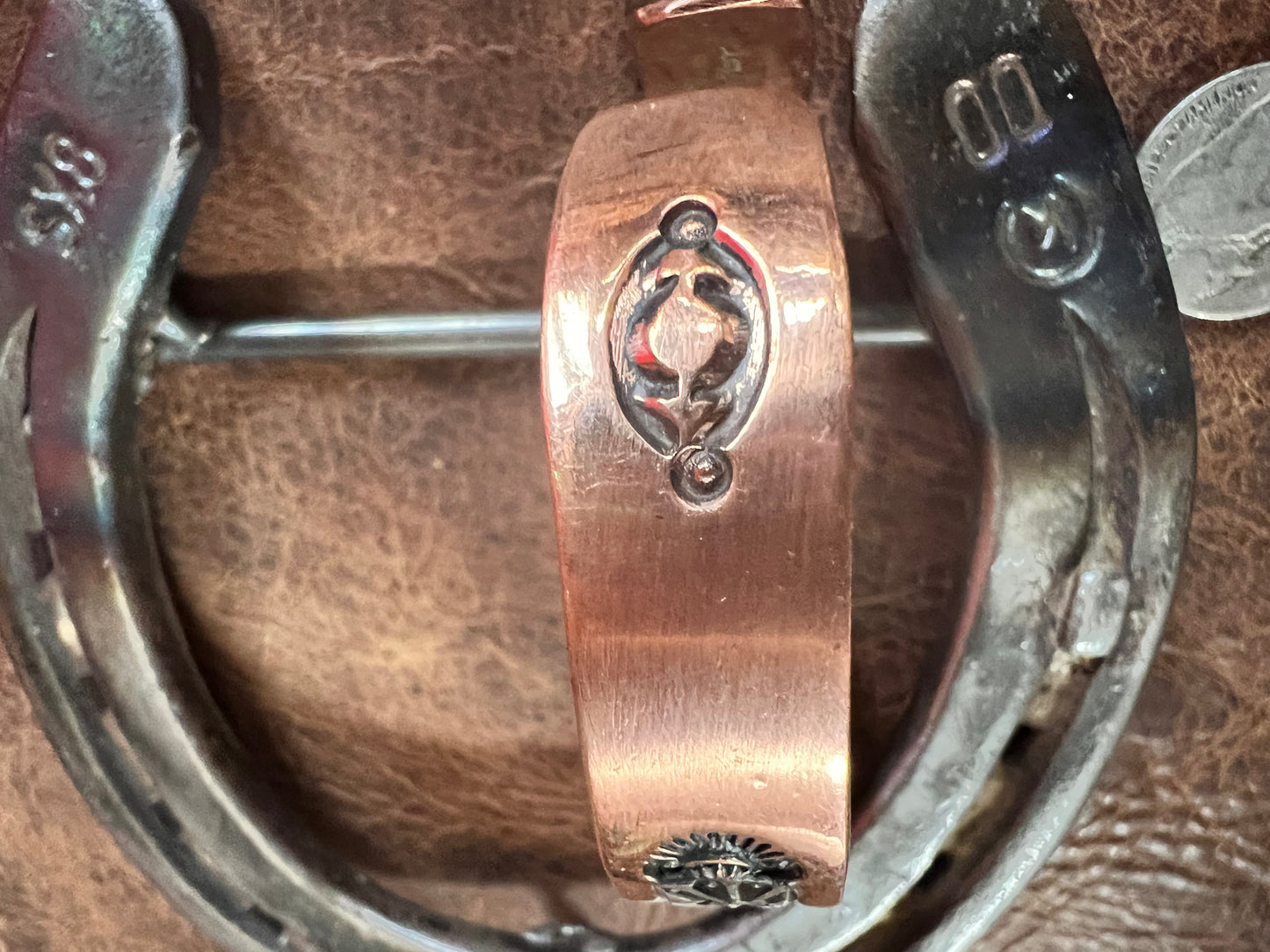 Copper & Sterling Stamped Cuff Bracelet Navajo Handmade by C. Littl - Sz 7.5”