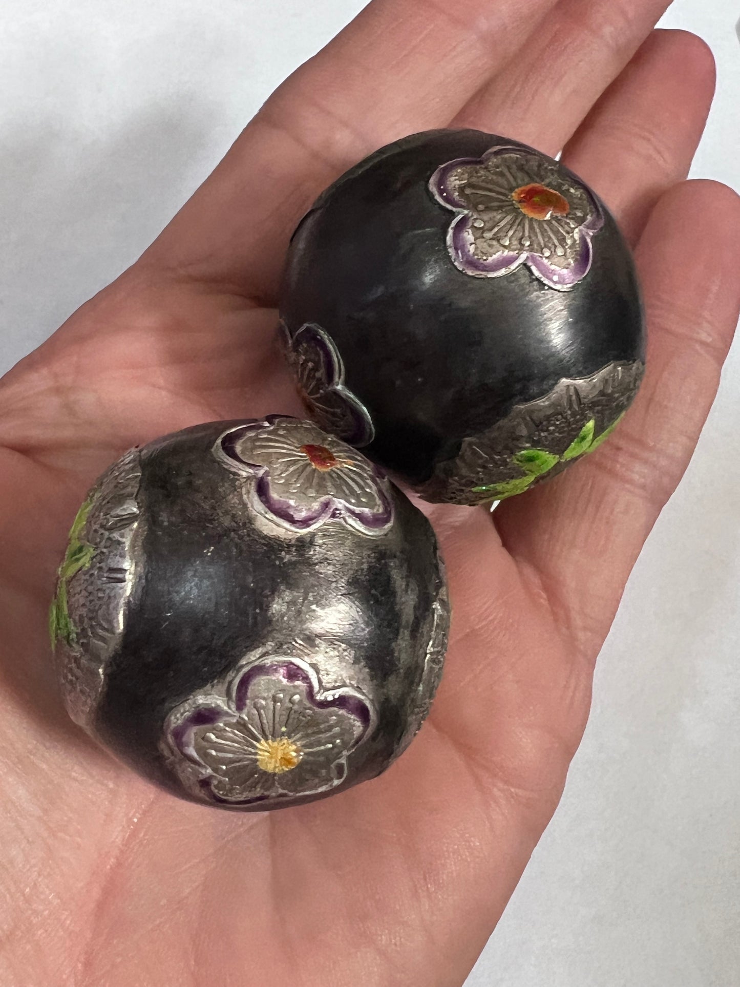 Two Large Vintage Sterling Silver Beads 38mm