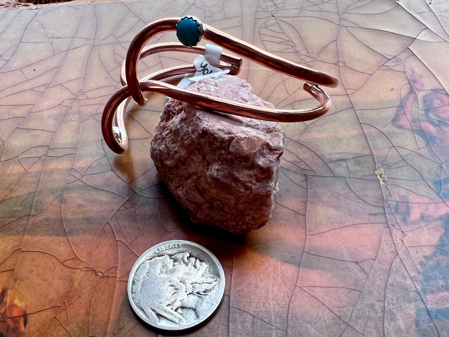 Navajo Handmade by Yolanda Skeets- Copper & Turquoise Cuff Sz 6.5