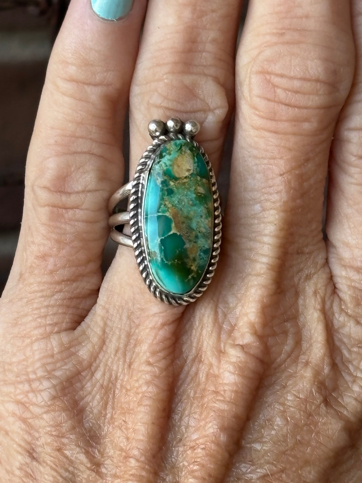 Sonoran Gold Turquoise & Sterling Silver Ring Sz 7- Native Handmade by Randall Endito