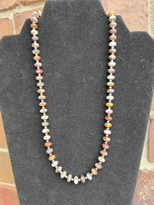 Handmade Sterling Oxidized 3mm Beads & Wildhorse Rondelle 8mm Bead Necklace 21”