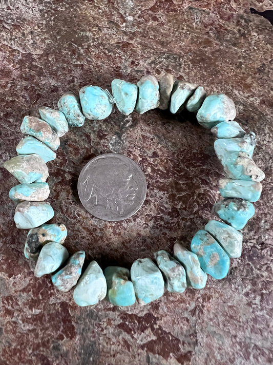 Chunky Campitos Turquoise 10-12mm Nugget Stretch Bracelet Sz 6.5