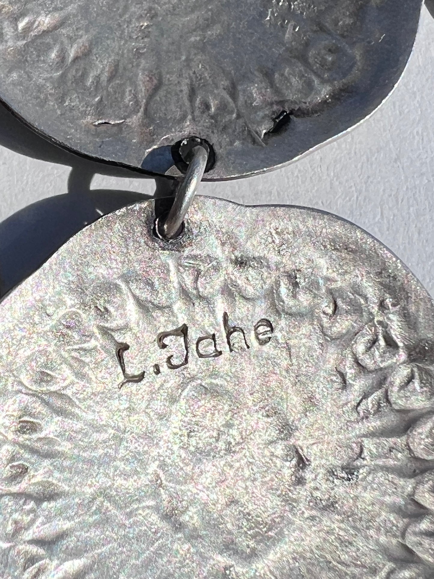 Native American Handmade by Leander Tahe Sterling Stamped 3-Concho(1 1/8”)Post Dangle Earrings 3.5”
