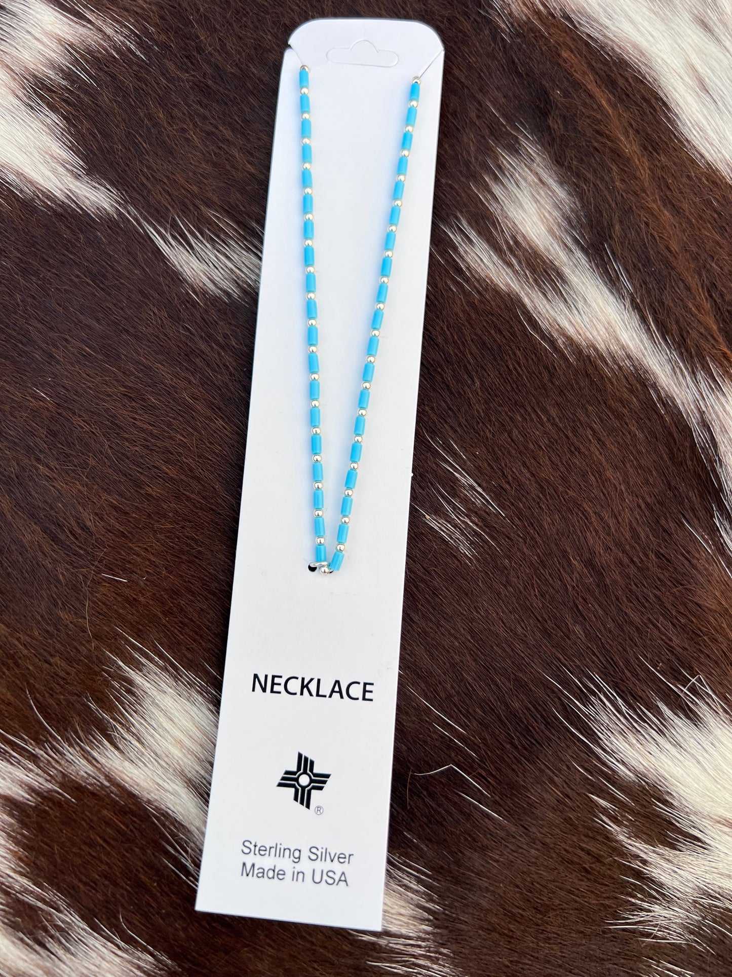 Sterling 1mm Bead & Kingman Turquoise 2mm Bead w/ Barrel Clasp 16” Length