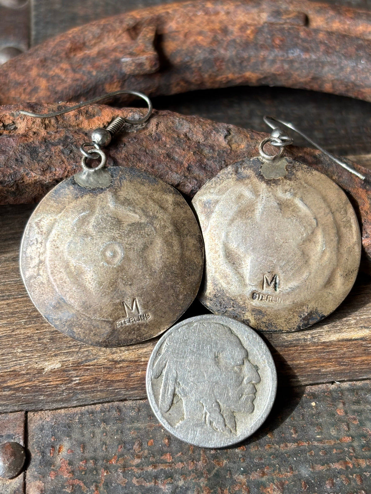 Vintage Native Handmade Sterling Silver & Turquoise Wedding Basket Dangle Earrings