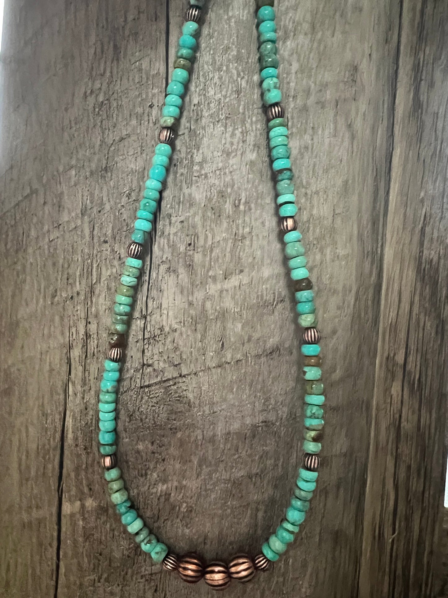 Copper & Carico Lake Turquoise Rondelle Bead Necklace 14-16”