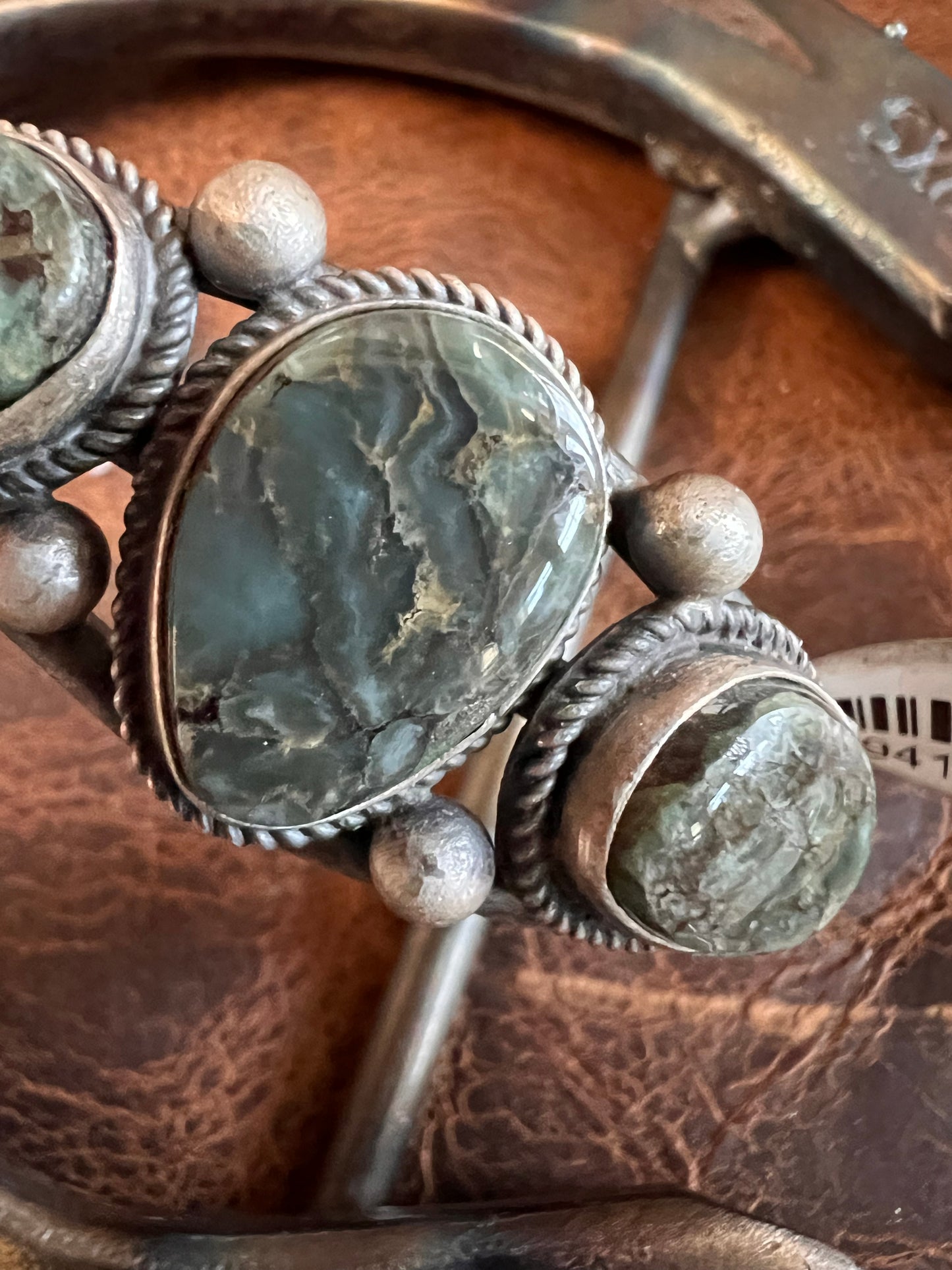 Navajo Handmade by Larose Ganadonegro RARE Damele Variscite Cuff Bracelet Sz 6.75