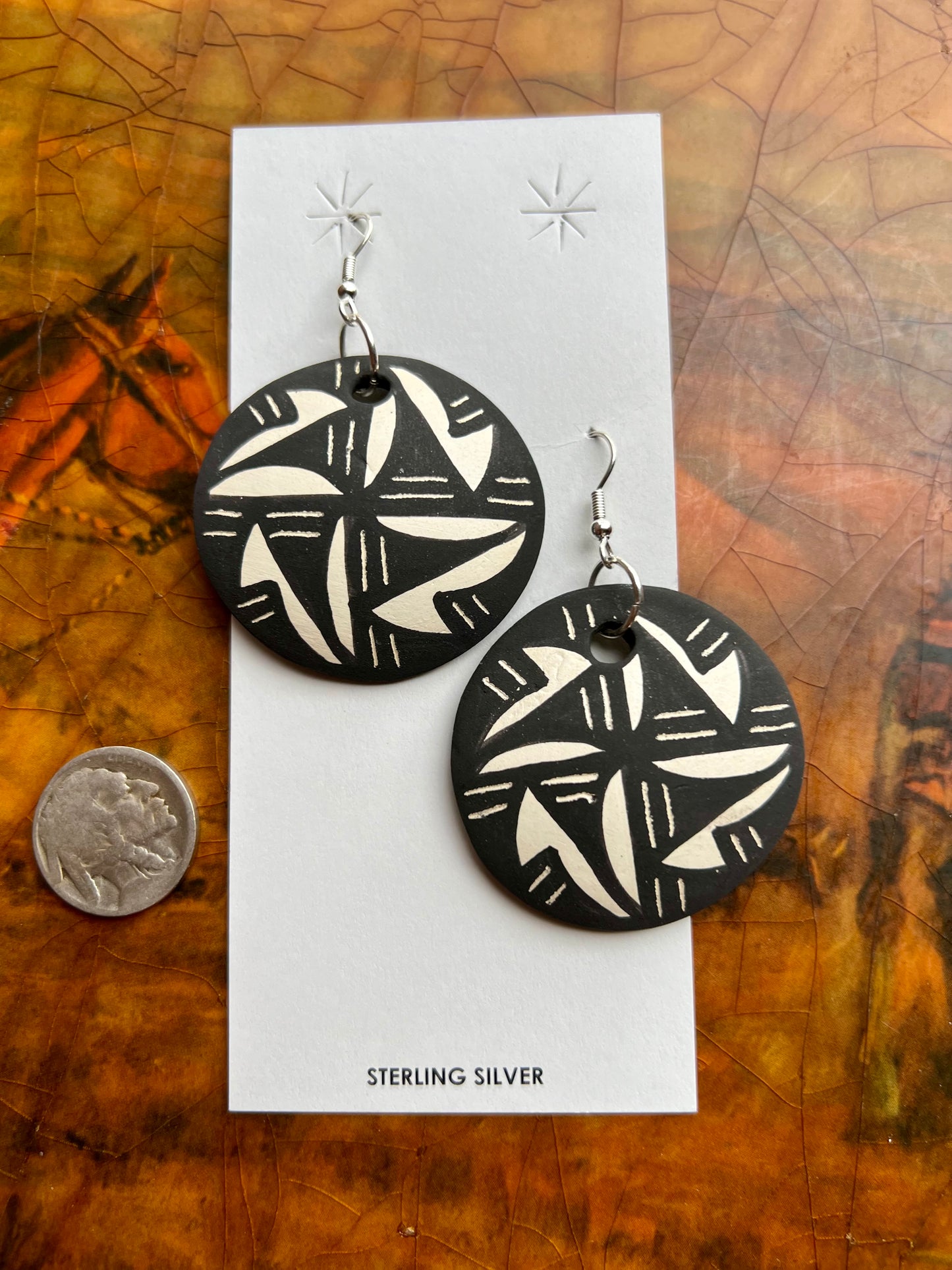 Native Handmade Acoma Pueblo Pottery Earrings by Mary Garcia