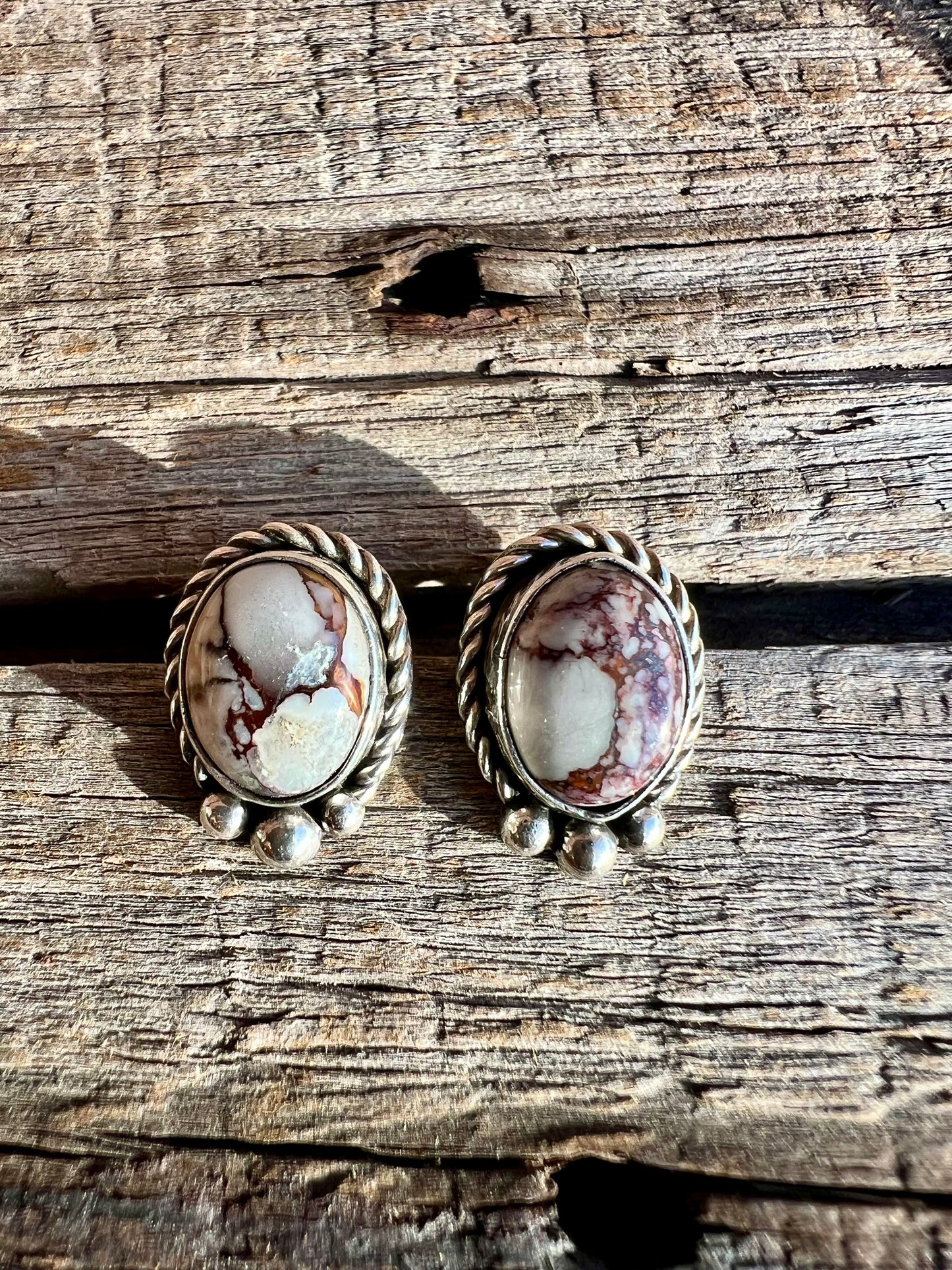 Wild Horse Magnesite & Sterling Silver Post Earrings- Navajo Handmade by Lee Sandoval