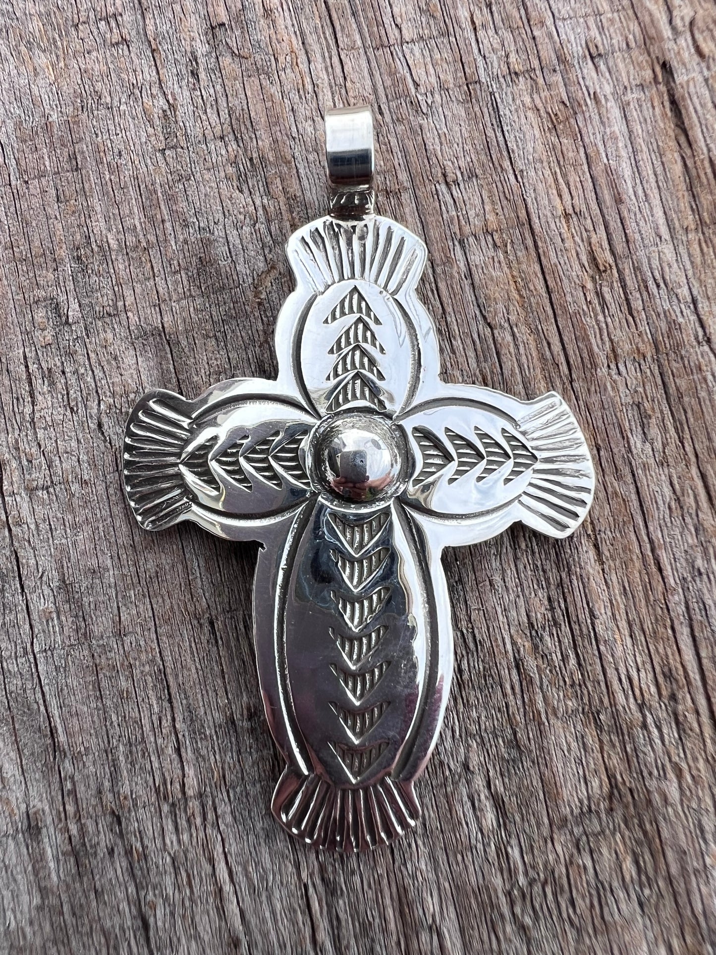Native American Handmade by Arnold Blackgoat- Sterling Cross Pendant 2.25” x 1.5”