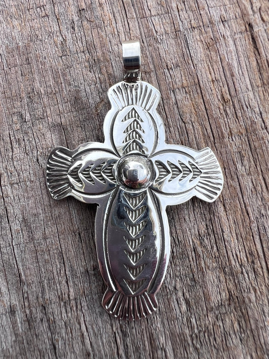 Native American Handmade by Arnold Blackgoat- Sterling Cross Pendant 2.25” x 1.5”