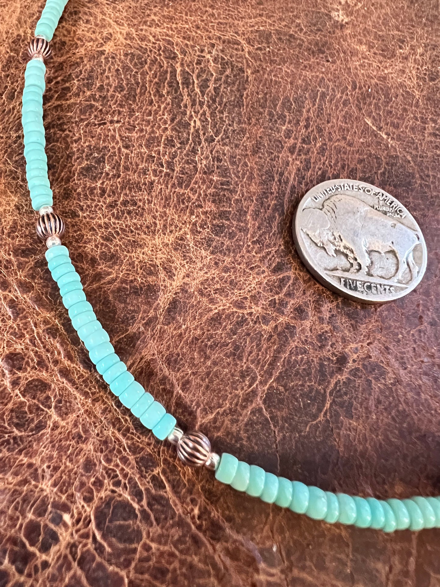 Copper & Campitos Turquoise 3-6mm Bead Necklace 14-16”