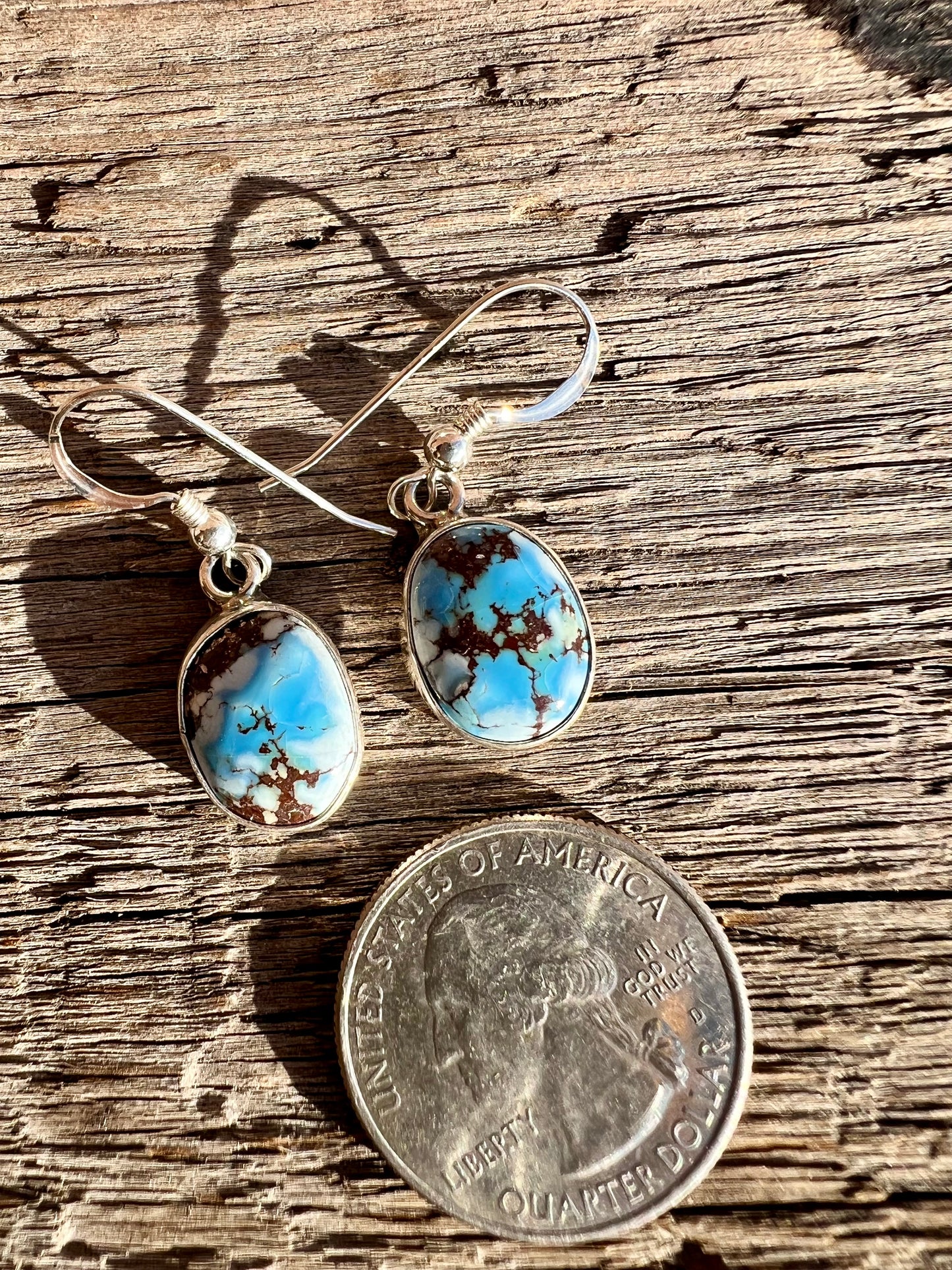 Golden Hills Turquoise & Sterling Silver Dangle Earrings- Navajo Handmade by Burt Francisco