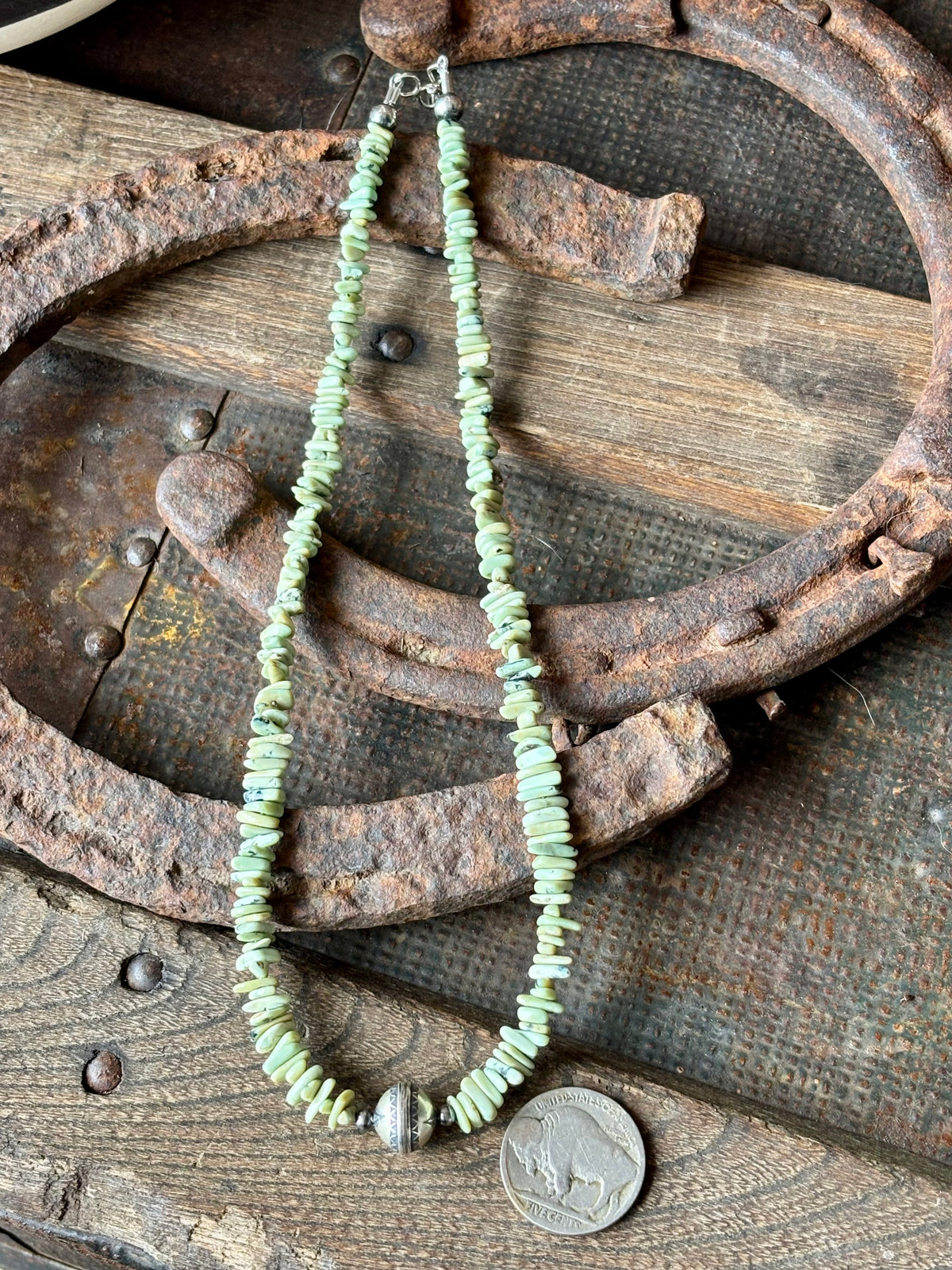 Lucin Variscite & Sterling Bead Necklace 16”