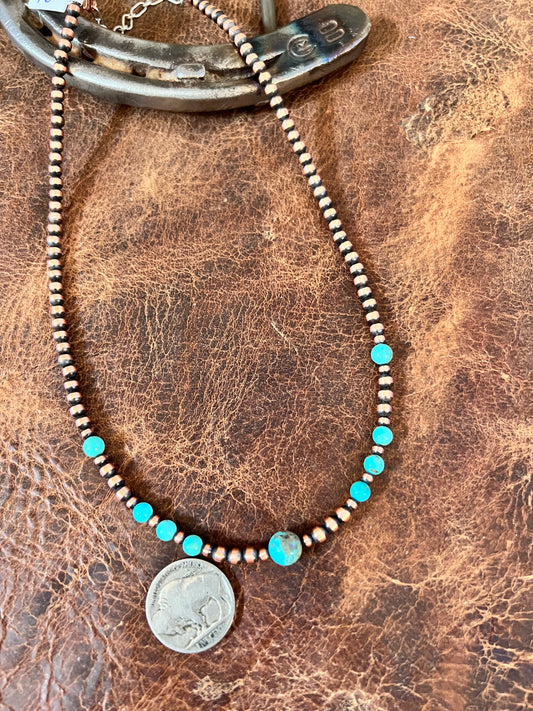 Copper & Campitos Turquoise 4-8mm Bead Necklace 16-18”
