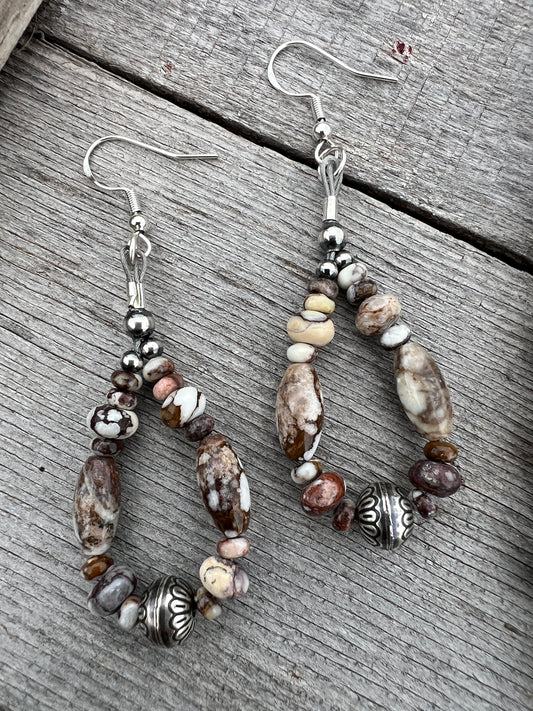 Wildhorse & Sterling Bead Hoop Dangle Earrings 2.75” long