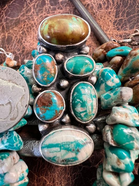 Navajo Handmade by Ella Peter Fox Turquoise 6-stone Ring Sz 7.5