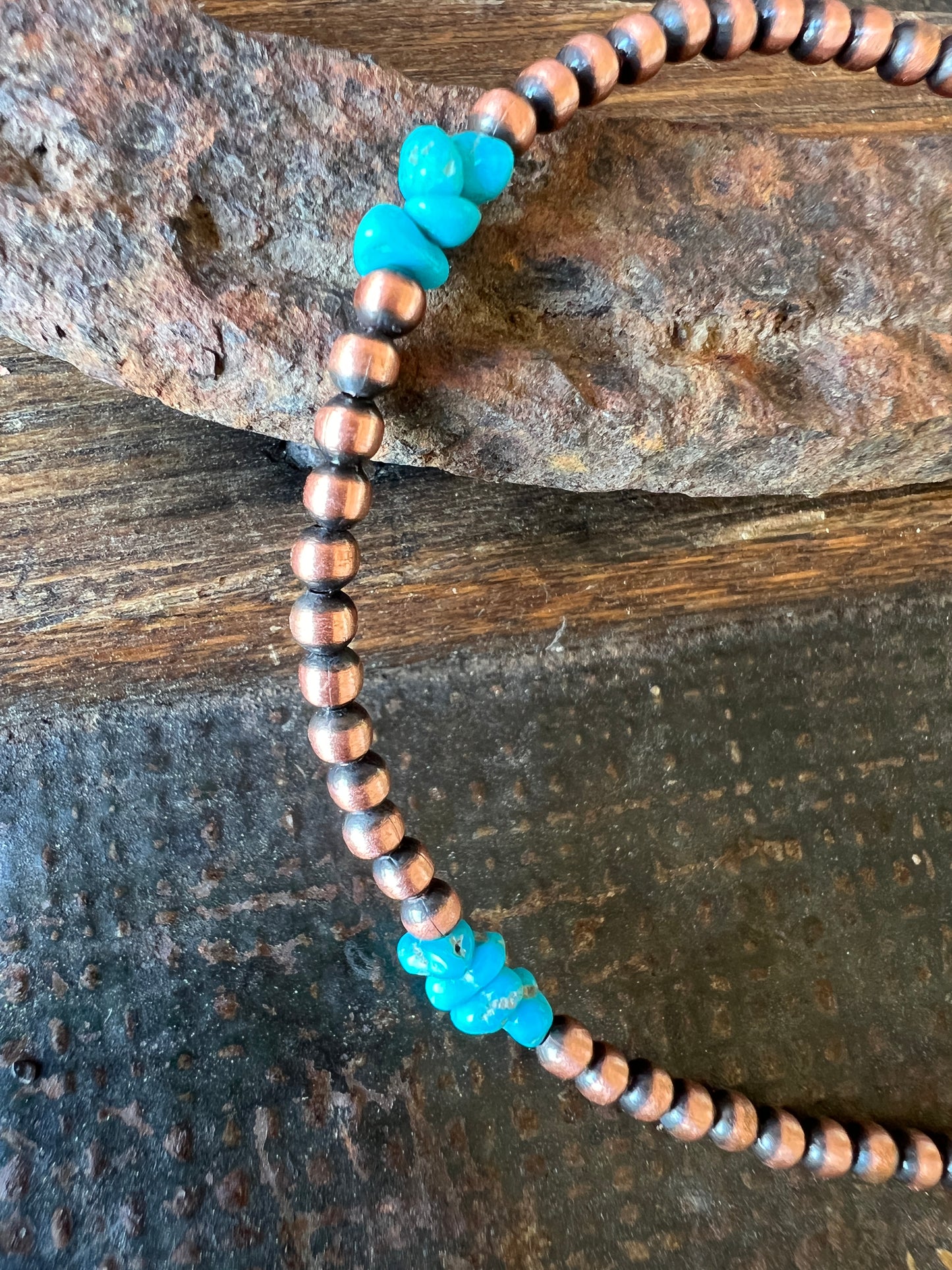 Genuine Copper & Sleeping Beauty Turquoise Beaded Bracelet 7”
