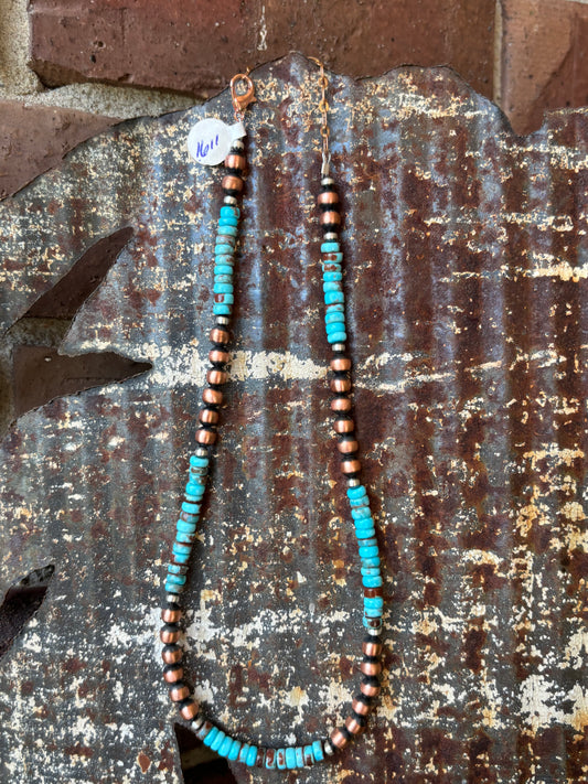 Copper & Egyptian Prince Turquoise Bead Necklace 16”-18”