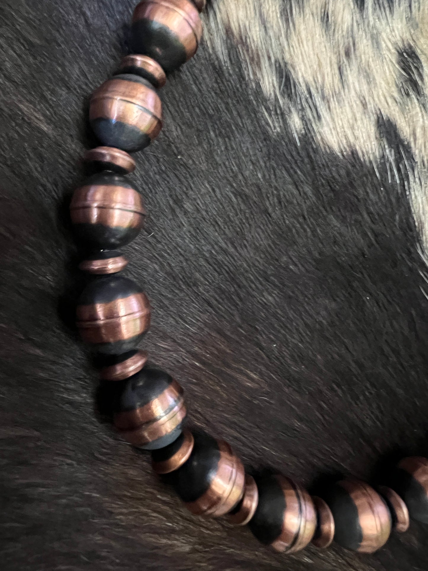 Genuine Copper Bead(12mm & 8mm) Necklace w/Sterling Silver 19”-21”