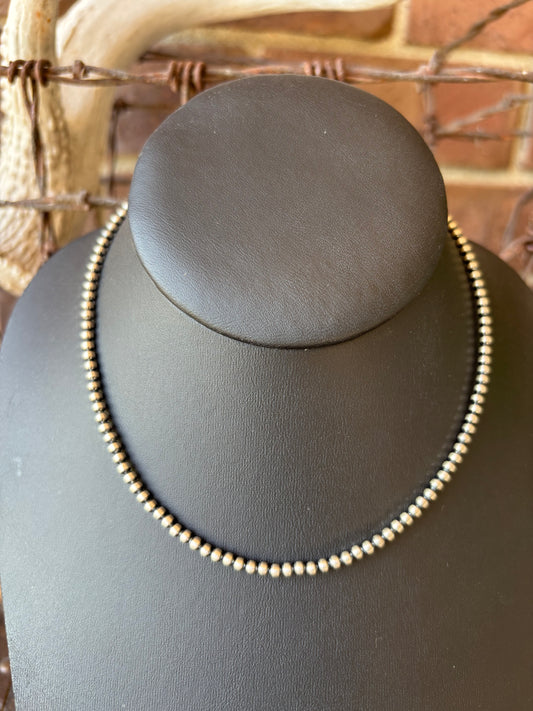Sterling Silver 3mm Bead 14”-16”Necklace