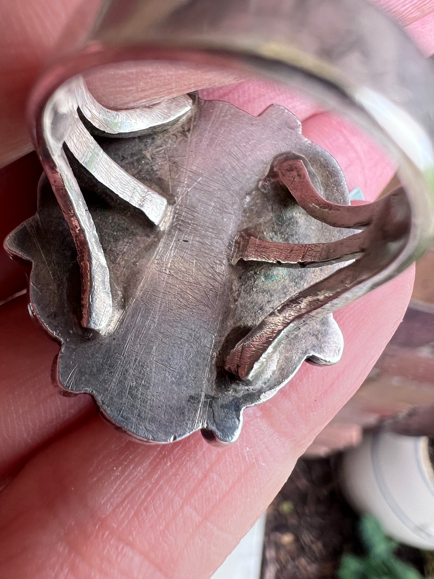 Vintage Handmade Heavy Sterling & Turquoise Ring Sz 8