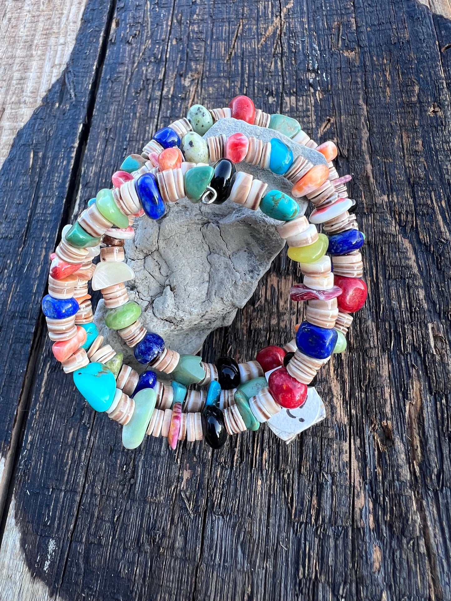 Multi-Stone and Shell Wrap Bracelet