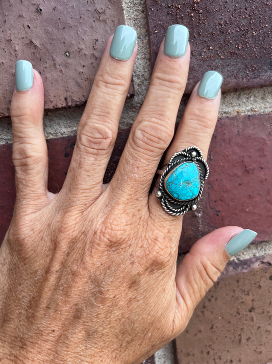 Vintage Native American Handmade Sterling & Turquoise Ring Sz 7