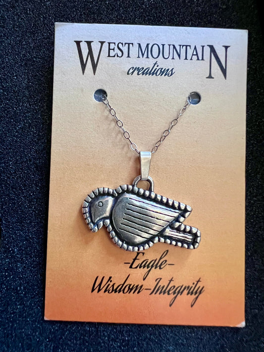 Sterling Silver Eagle Fetish Necklace 18”