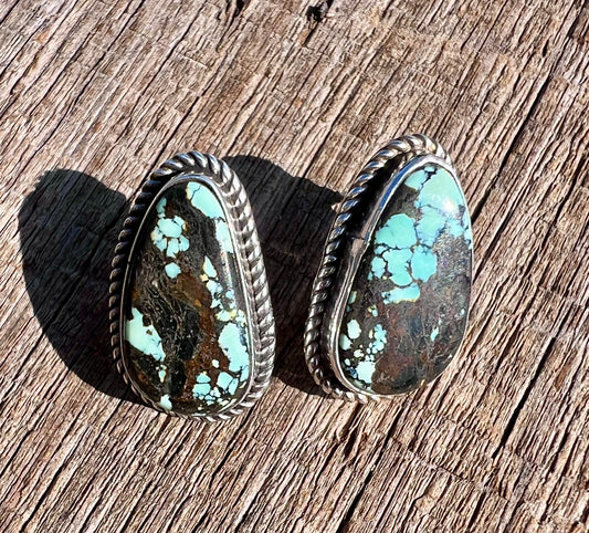 Native American Handmade Nevada New Lander Variscite Post Earrings 3/4”