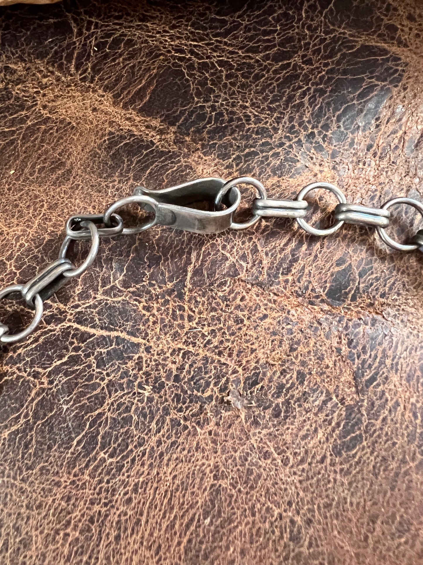 Vintage Handmade Royston 5-stone Turquoise Paperclip Chain Necklace by Navajo Silversmith, Stanley Parker. 17.5” Length