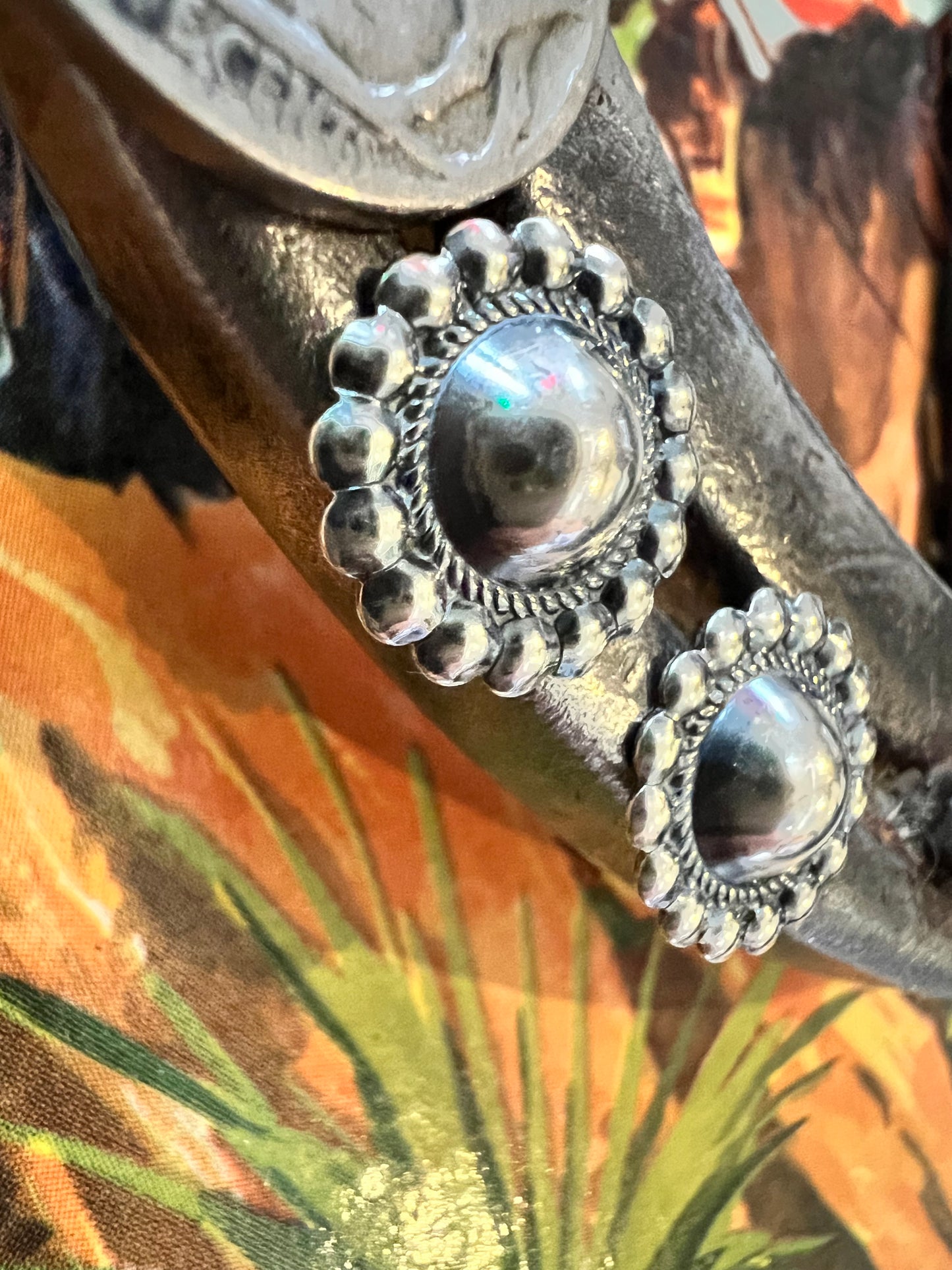 Sterling Silver Concho Post Earrings 1/2”