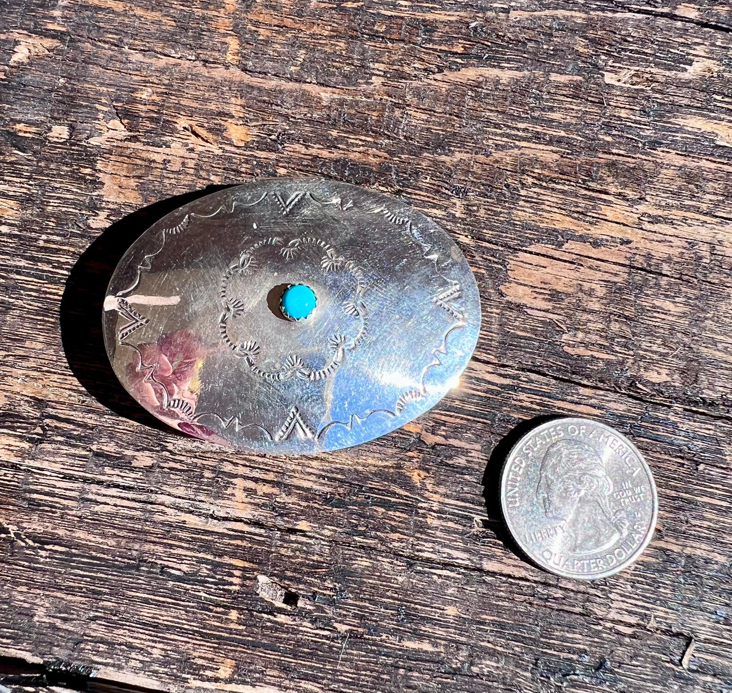 Sterling Silver w/Turquoise and Stamped Oval Pill/Trinket Box Navajo Handmade by Jeffery Castillo