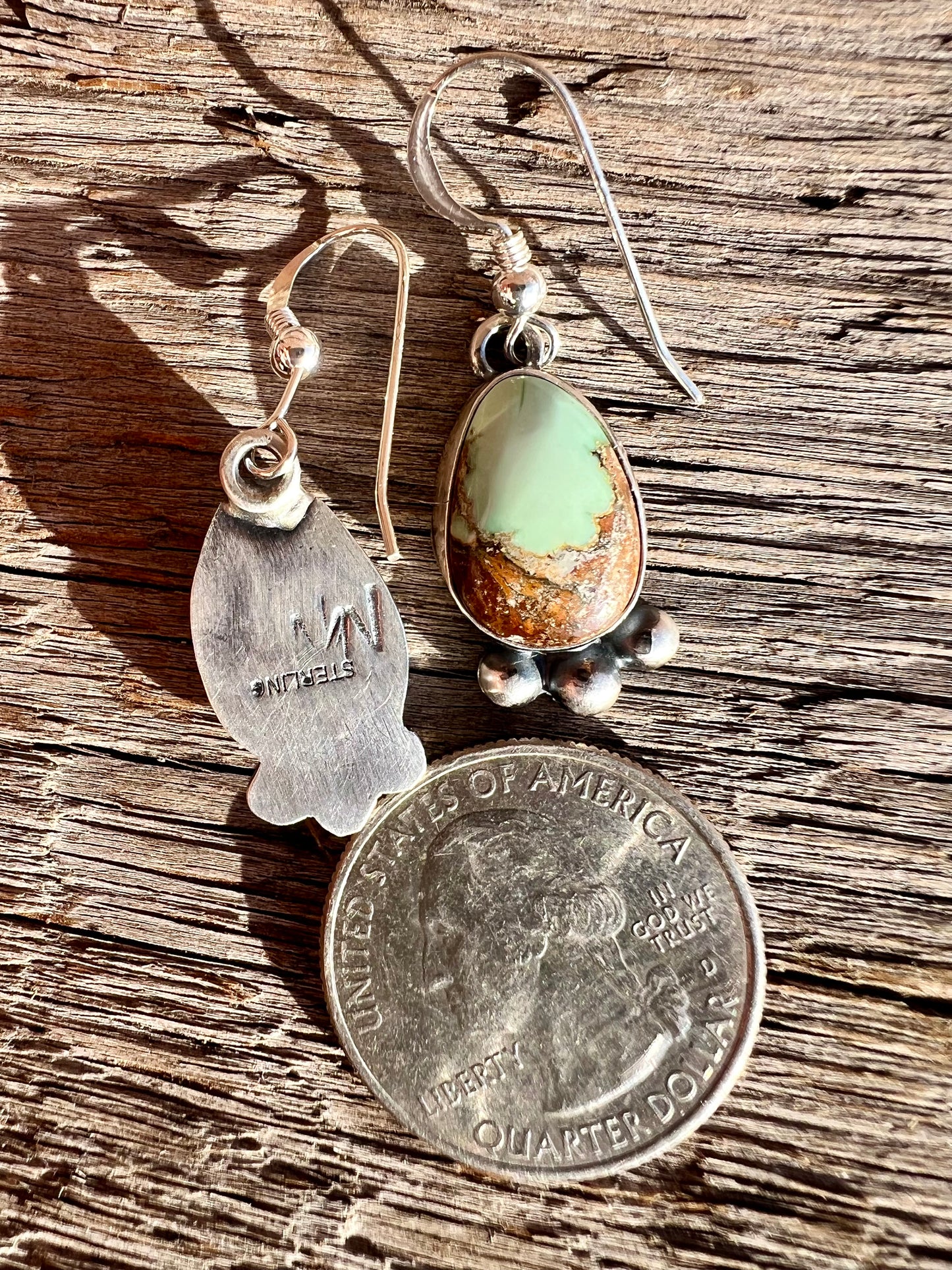 New Lander Variscite & Sterling Silver Dangle Earrings - Navajo Handmade by Miranda Willie