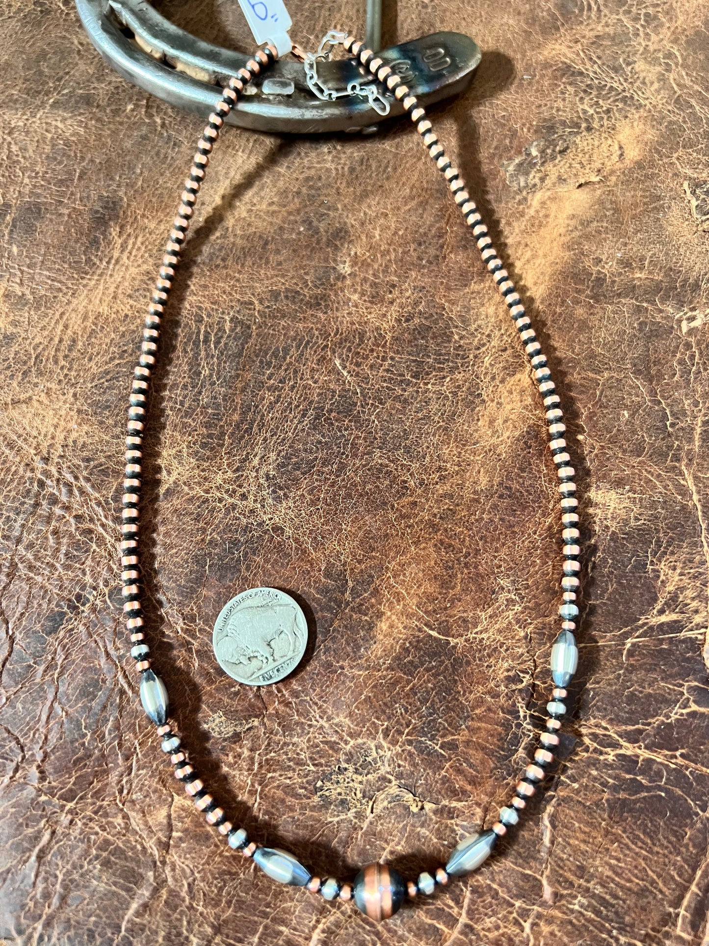 Copper & Sterling Silver 4-10mm Bead Necklace 20-22”