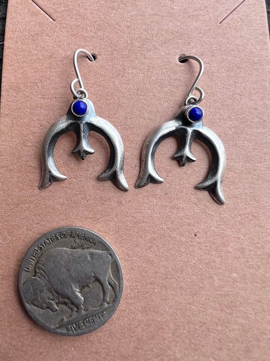 Native Navajo Handmade Sterling & Lapis Dainty Dangle Earrings 1.25”