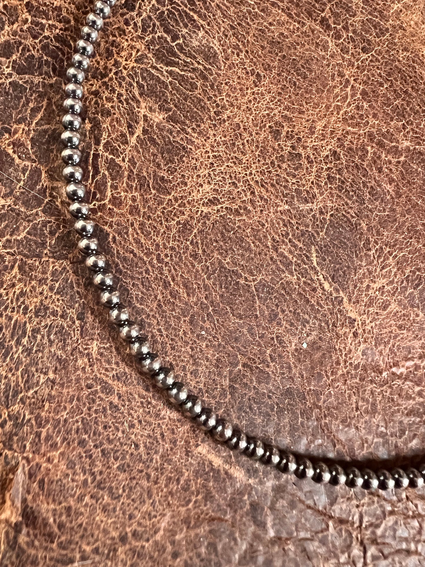 Sterling Silver Oxidized 3mm Round Bead Necklace 14”