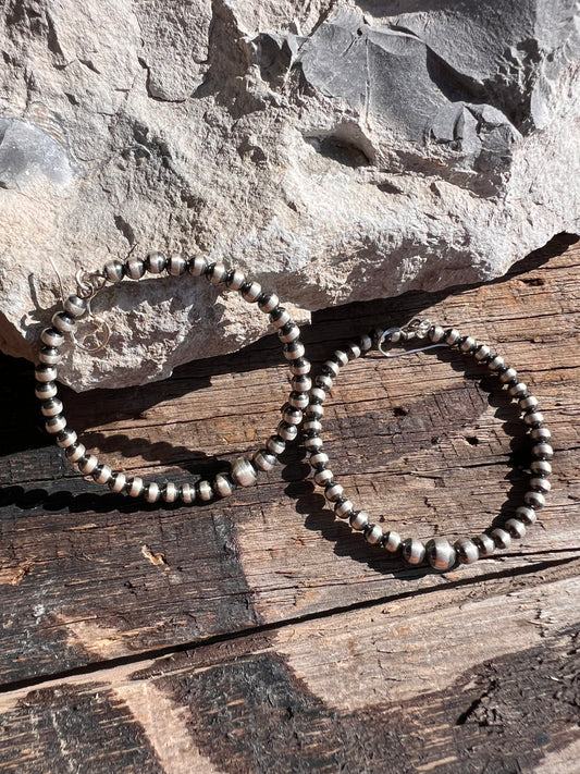 Sterling Silver Oxidized Bead Hoop Dangle Earrings 2.75”