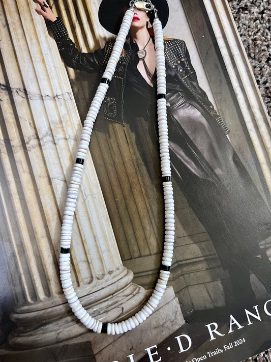 Wampum & Onyx Beaded 5mm Necklace 18-20”
