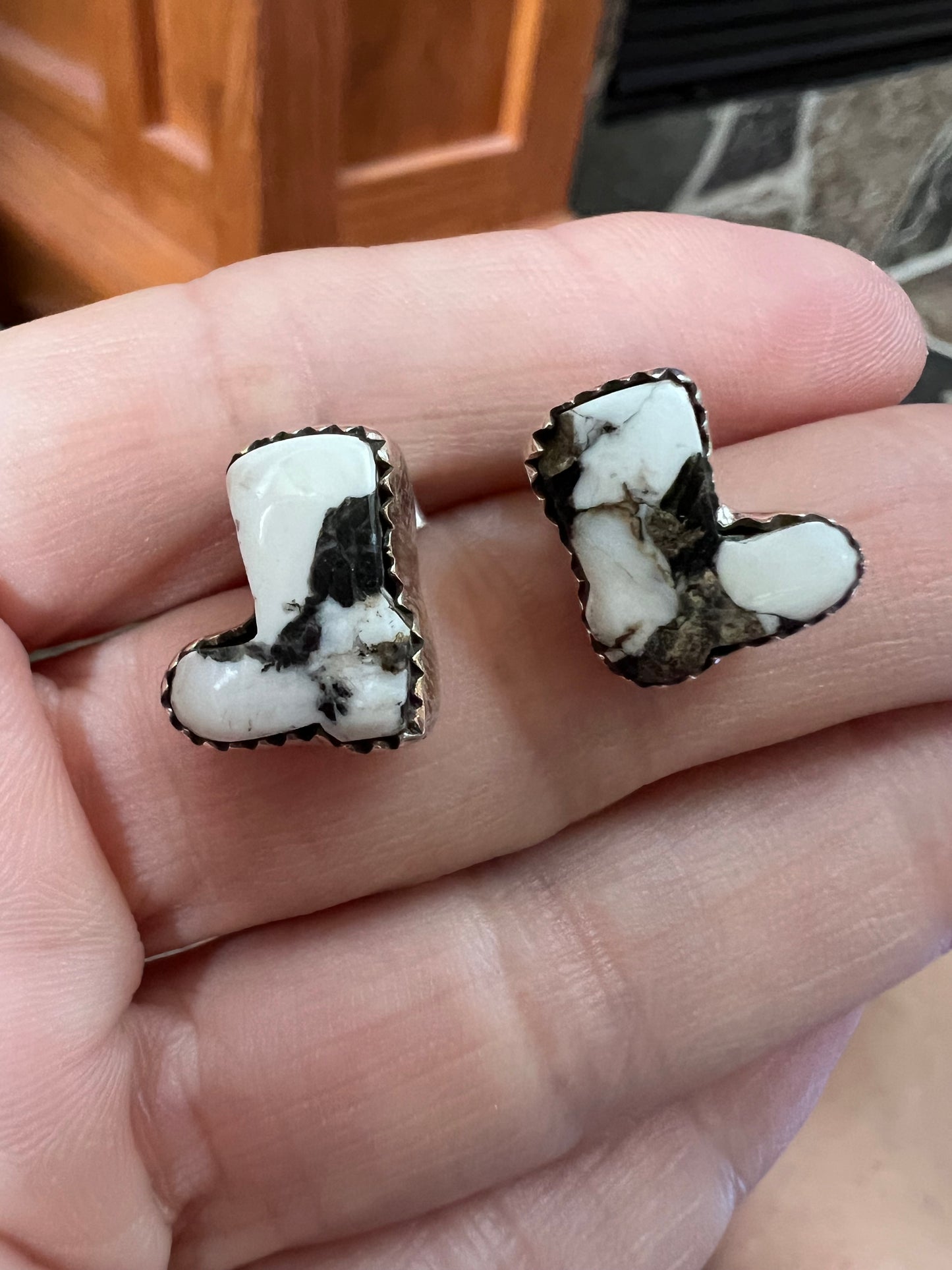 Sterling & White Buffalo Cowboy Boot Post Earrings .6”