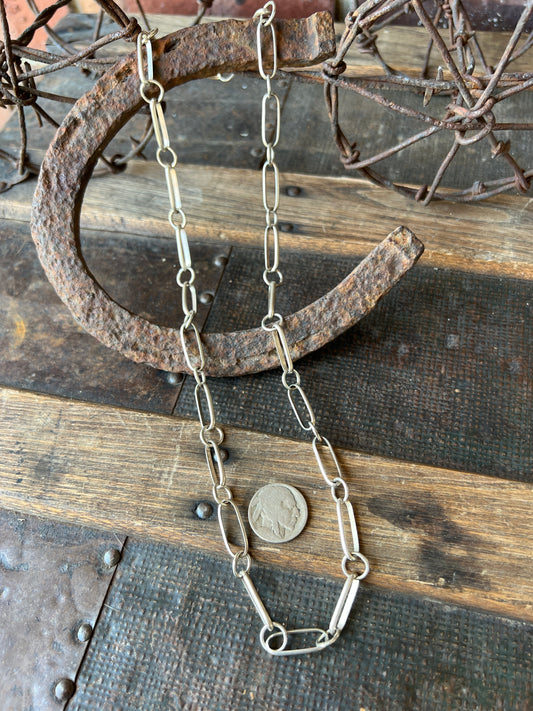 Navajo Handmade Sterling Silver High-shine Paperclip Chain Necklace 25”