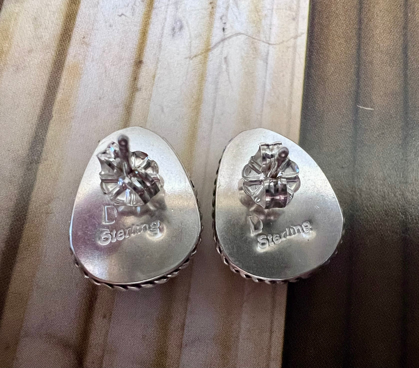 Native Navajo Handmade Sterling & New Lander Variscite Post Earrings 1/2”