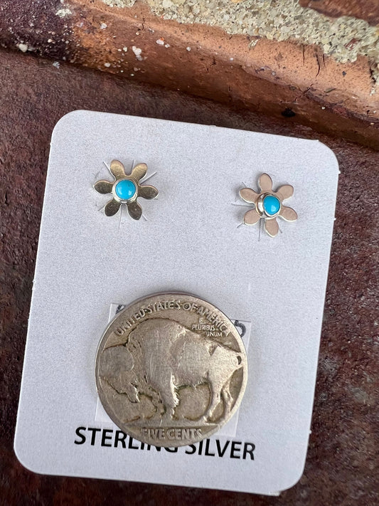 Dainty Sterling & Turquoise Flower Stud Post Earrings