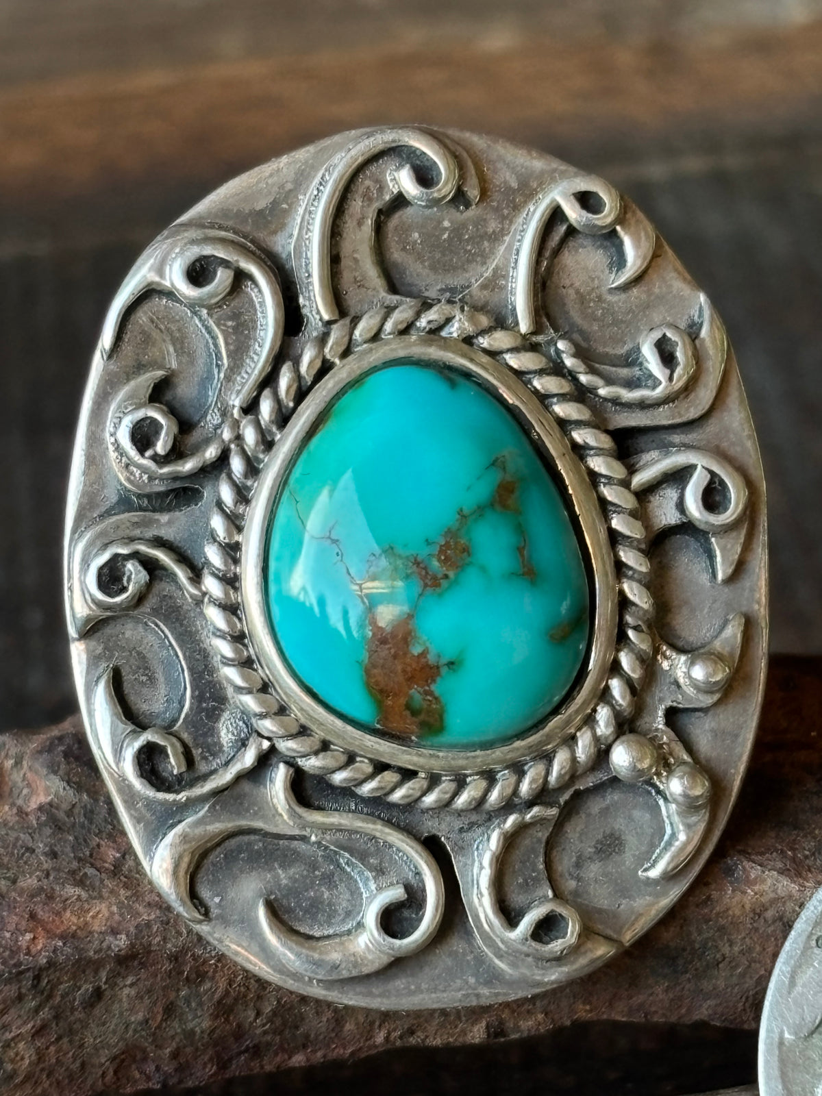 Handmade by Alena Zena - Royston Turquoise & Sterling Silver Ring Sz 9