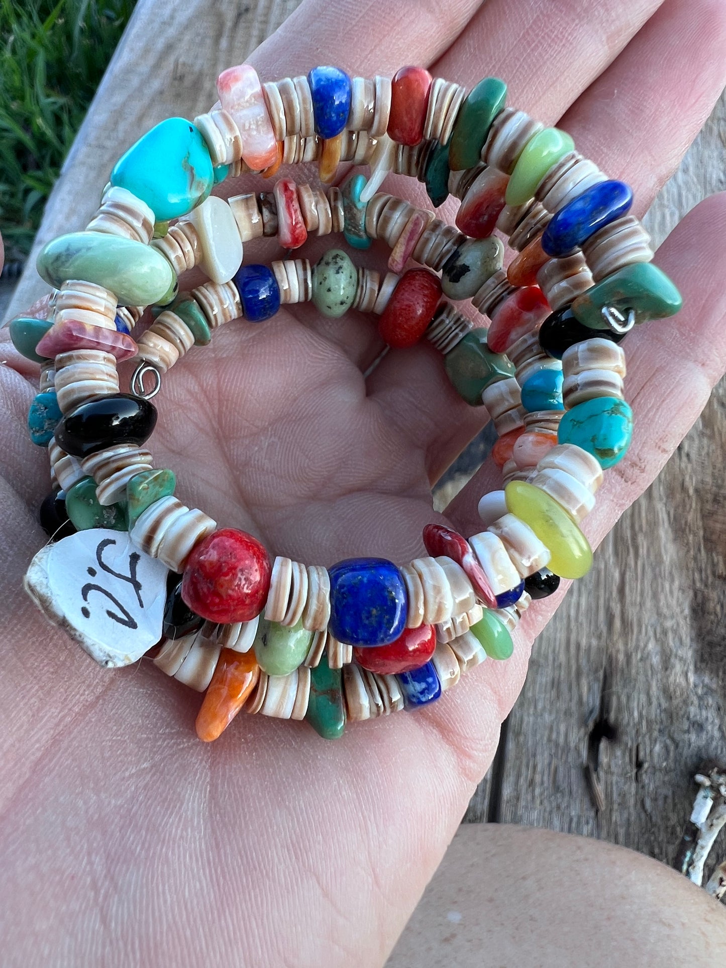 Multi-Stone and Shell Wrap Bracelet