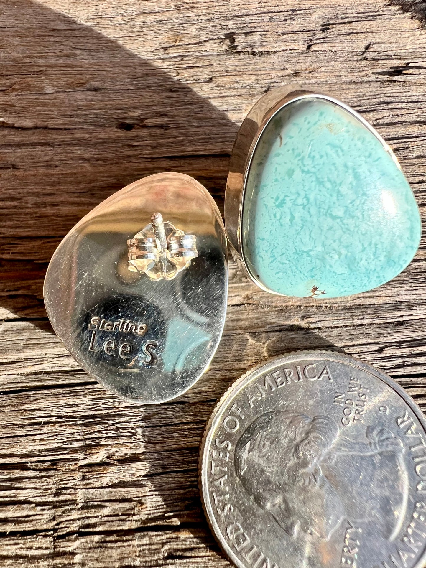Golden Hills Turquoise & Sterling Silver Post Earrings- Navajo Handmade by Lee Sandoval